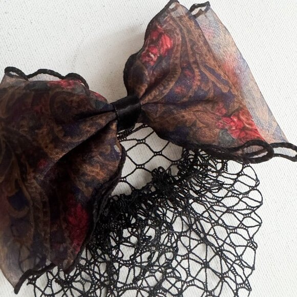 Vintage Bow and mesh Bun Cover Hair Pin Beret - Picture 2 of 4
